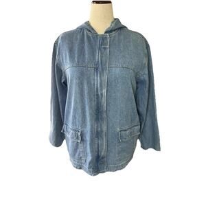 Vtg Blassport Womans Denim Chore Coat Jacket Hooded Size XL Pockets Zip Utility